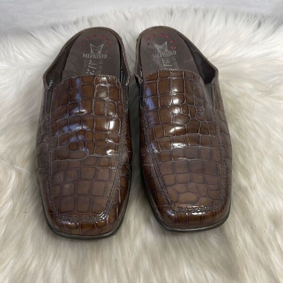 Mephisto Meg Brown Embossed Croc Leather Air Jet Slides Sz 8.5 - Picture 2 of 6